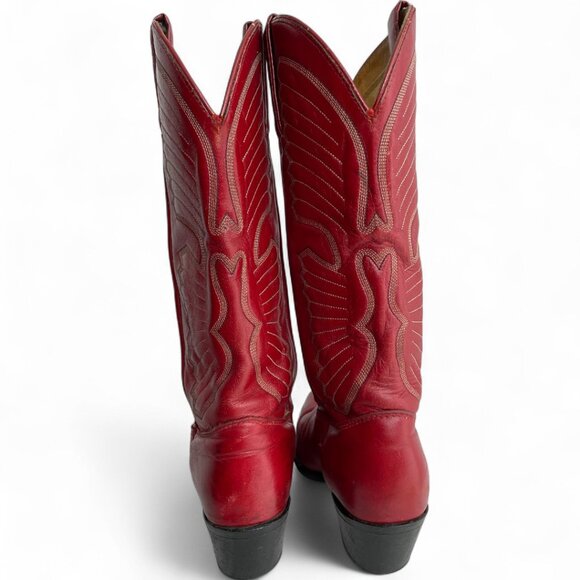 Texas Red Leather Western Cowboy Cowgirl Boots Women's 6.5 M - Picture 9 of 14